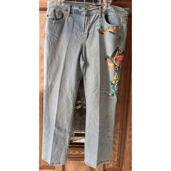 Vtg Z Cavaricci Jeans Womens High Rise Embroidered flower Straight Leg Boho S 14 - Picture 1 of 16